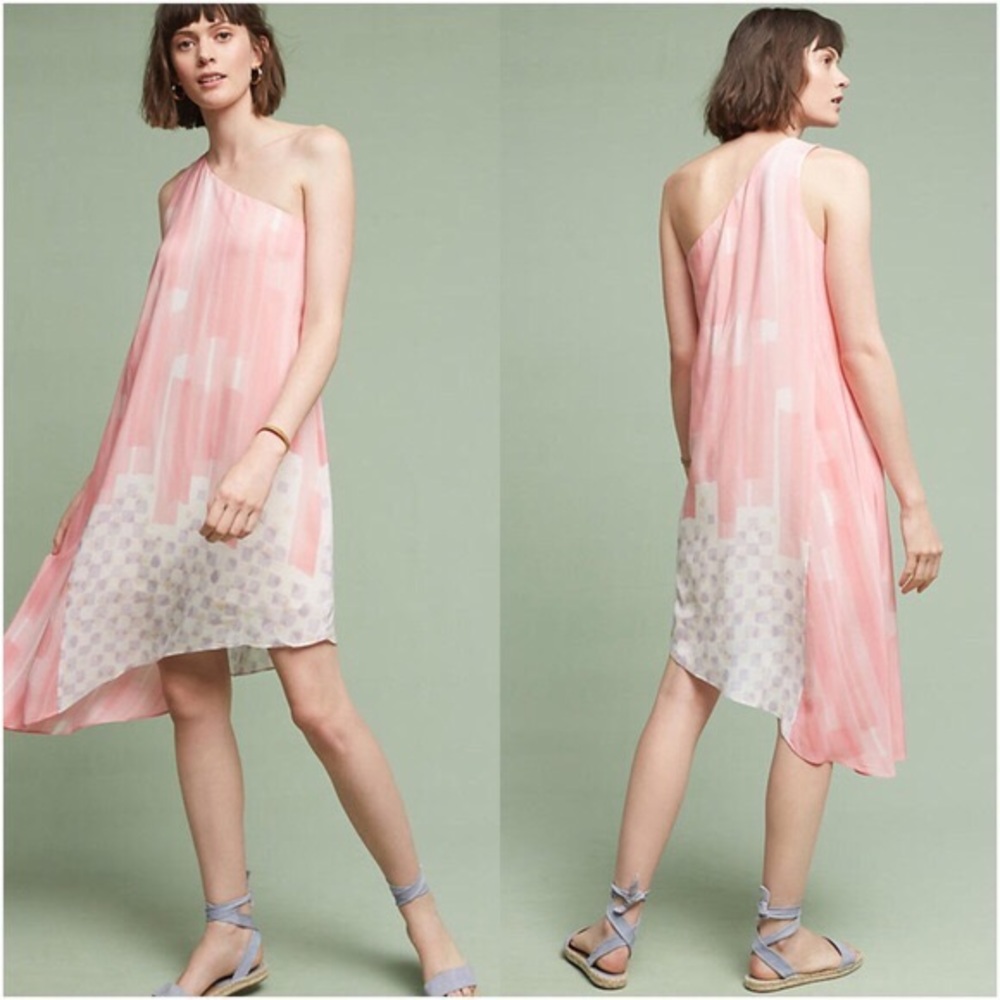Anthropologie Avalonne Silk One Shoulder Dress 8